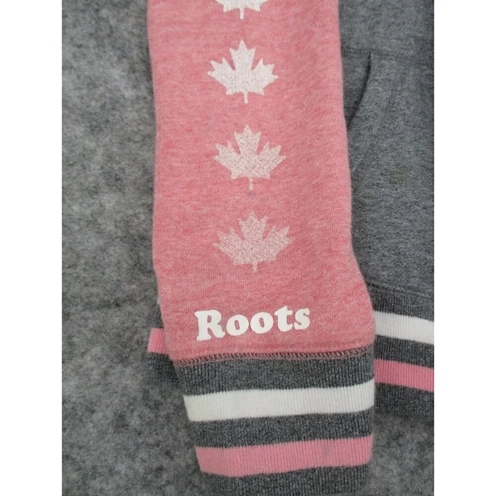 Roots Kids Sweatshirt Hoodie XXL 13 14 Years Pink Gray Pockets Zipper Casual
